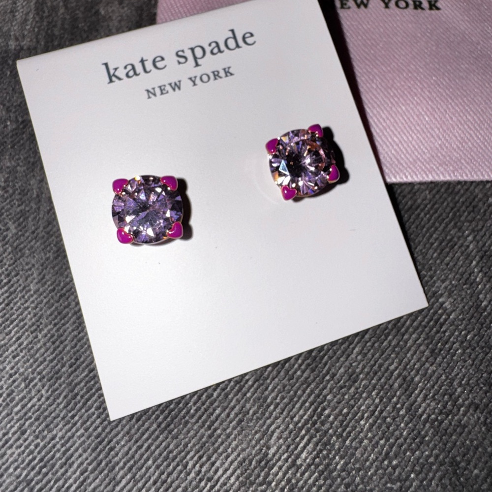 kate spade new york Crystal Stud Earrings Pink Gold Clear Round Set w/ Pouch - Picture 2 of 5
